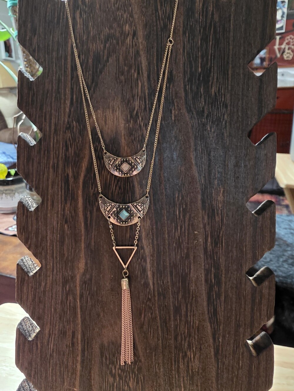 Boho Layered Tassel Pendant Necklace - Rose Gold